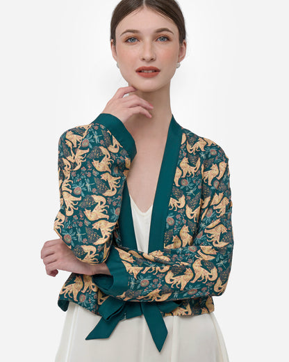 Kitsune Teal Desert Reversible Cropped Kimono