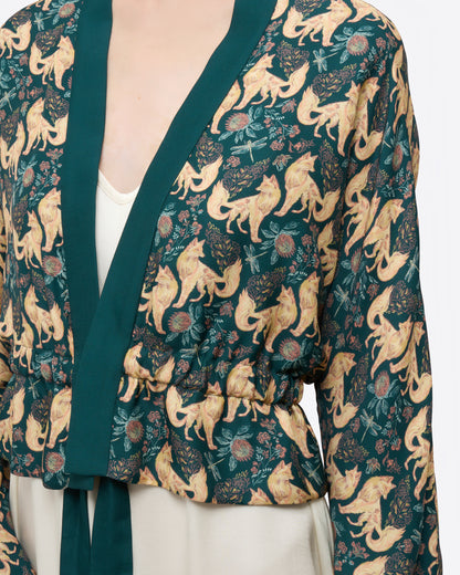 Kitsune Teal Desert Reversible Cropped Kimono