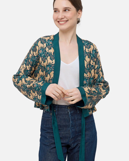 Kitsune Teal Desert Reversible Cropped Kimono