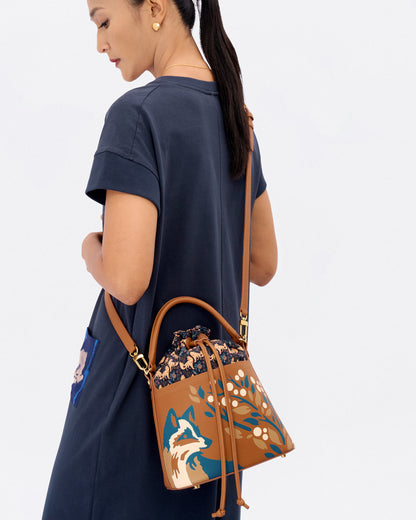 Kitsune Marquetry Bucket Bag Brown