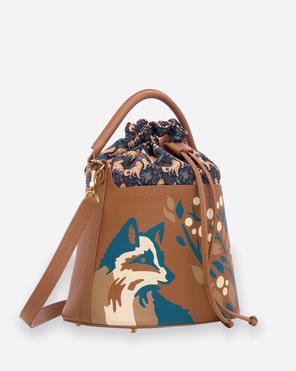Kitsune Marquetry Bucket Bag Brown