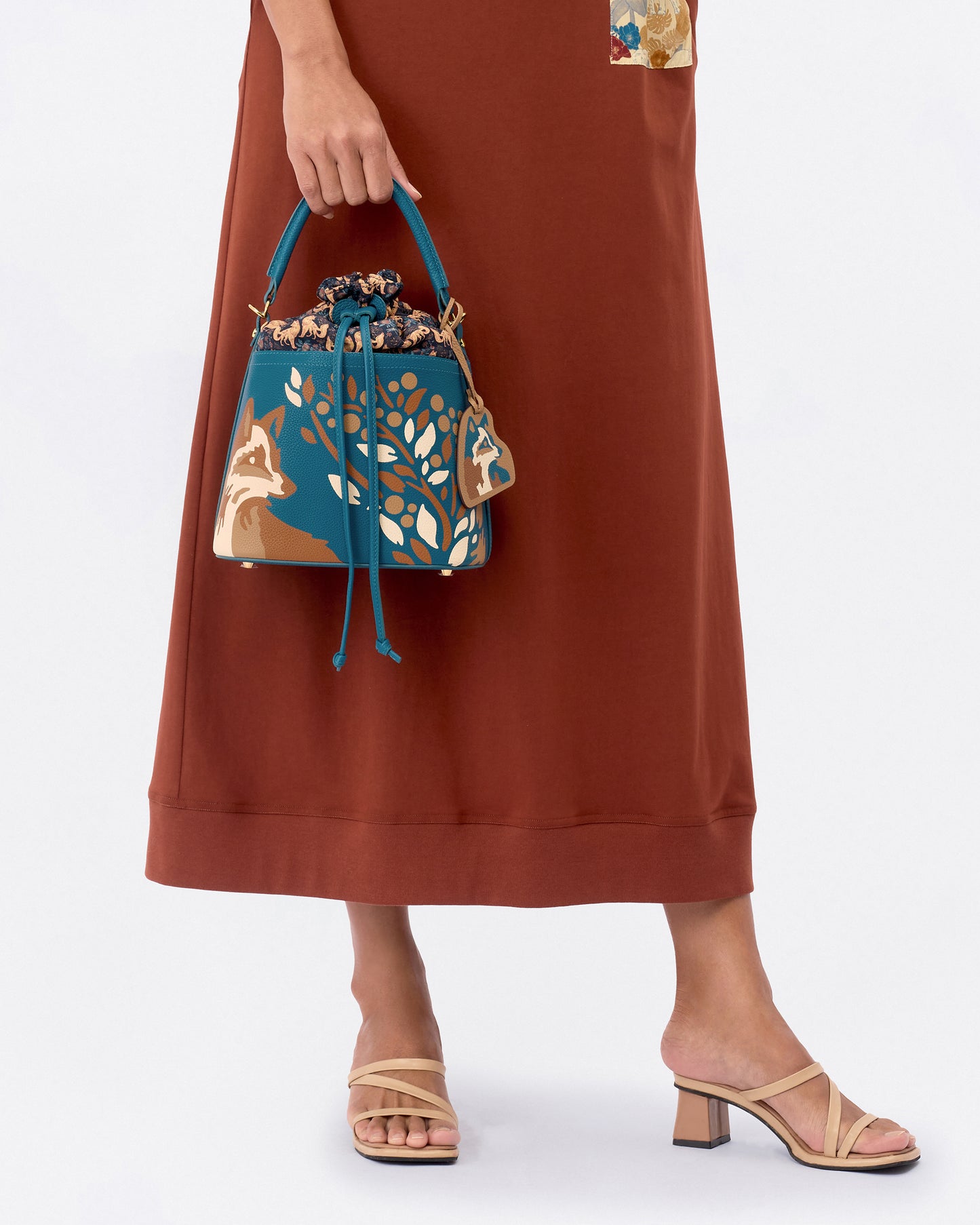 Kitsune Marquetry Bucket Bag Teal
