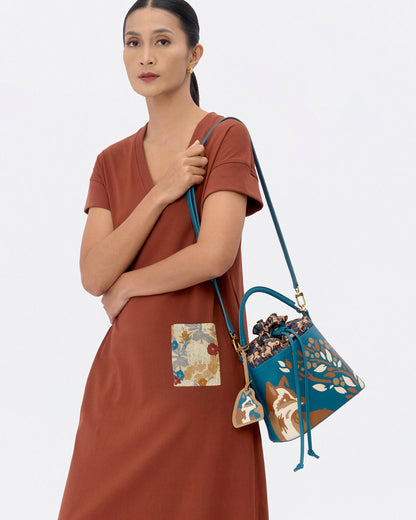 Kitsune Marquetry Bucket Bag Teal