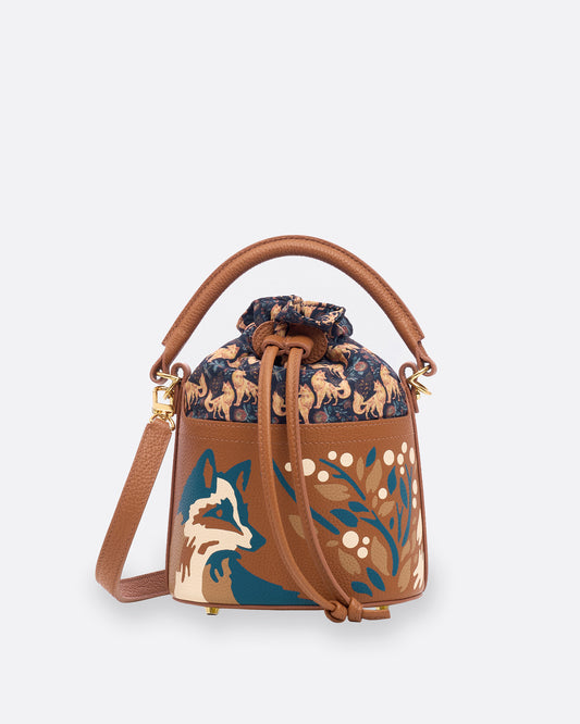 Kitsune Marquetry Mini Bucket Bag Brown