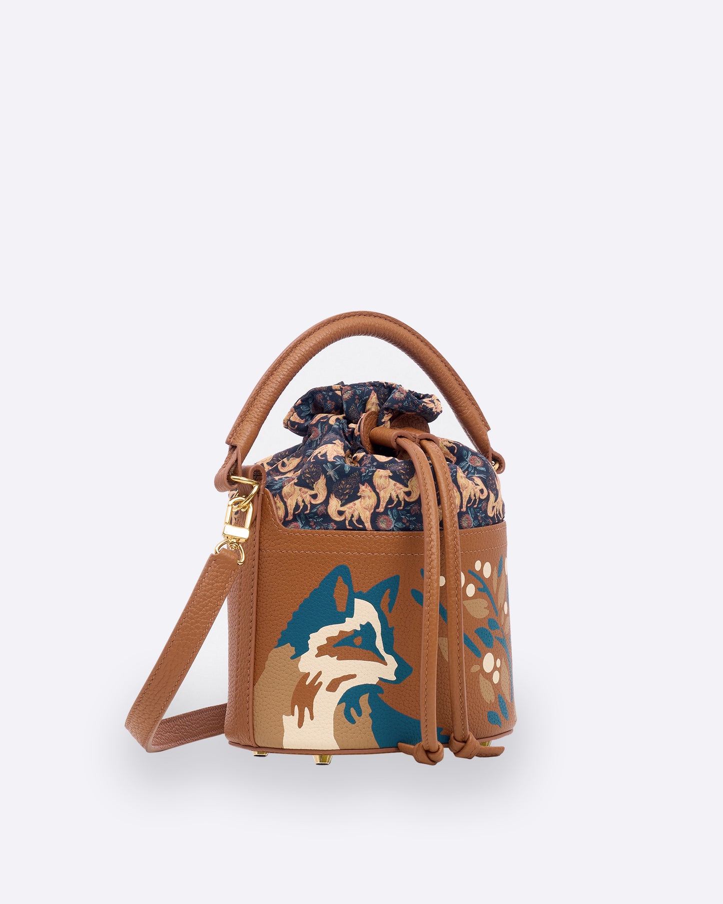 Kitsune Marquetry Mini Bucket Bag Brown