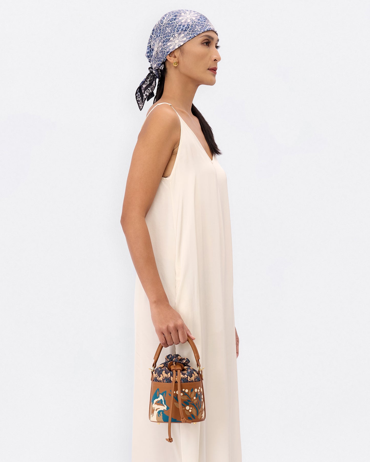 Kitsune Marquetry Mini Bucket Bag Brown