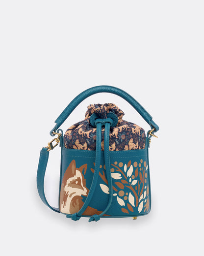 Kitsune Marquetry Mini Bucket Bag Teal