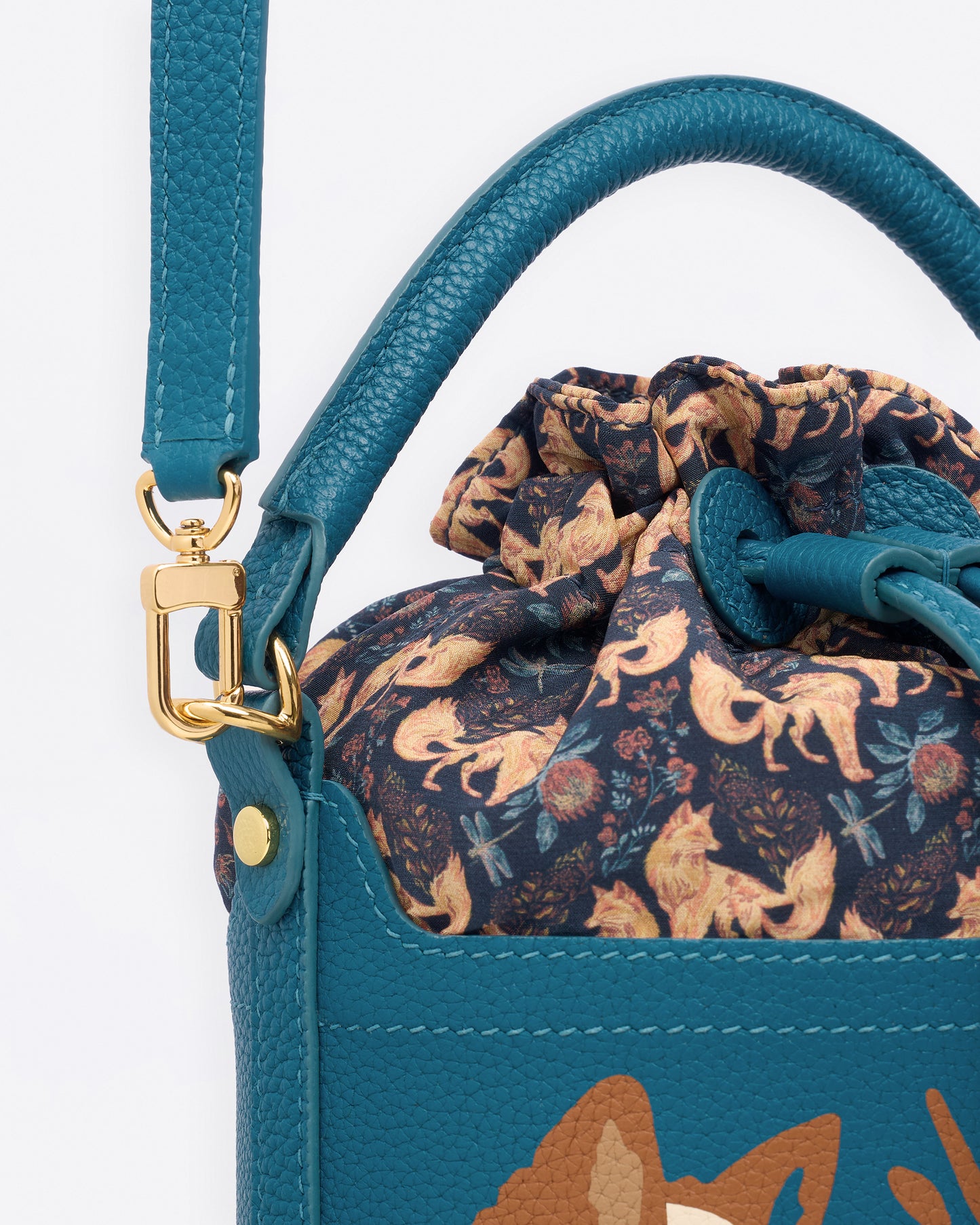 Kitsune Marquetry Mini Bucket Bag Teal