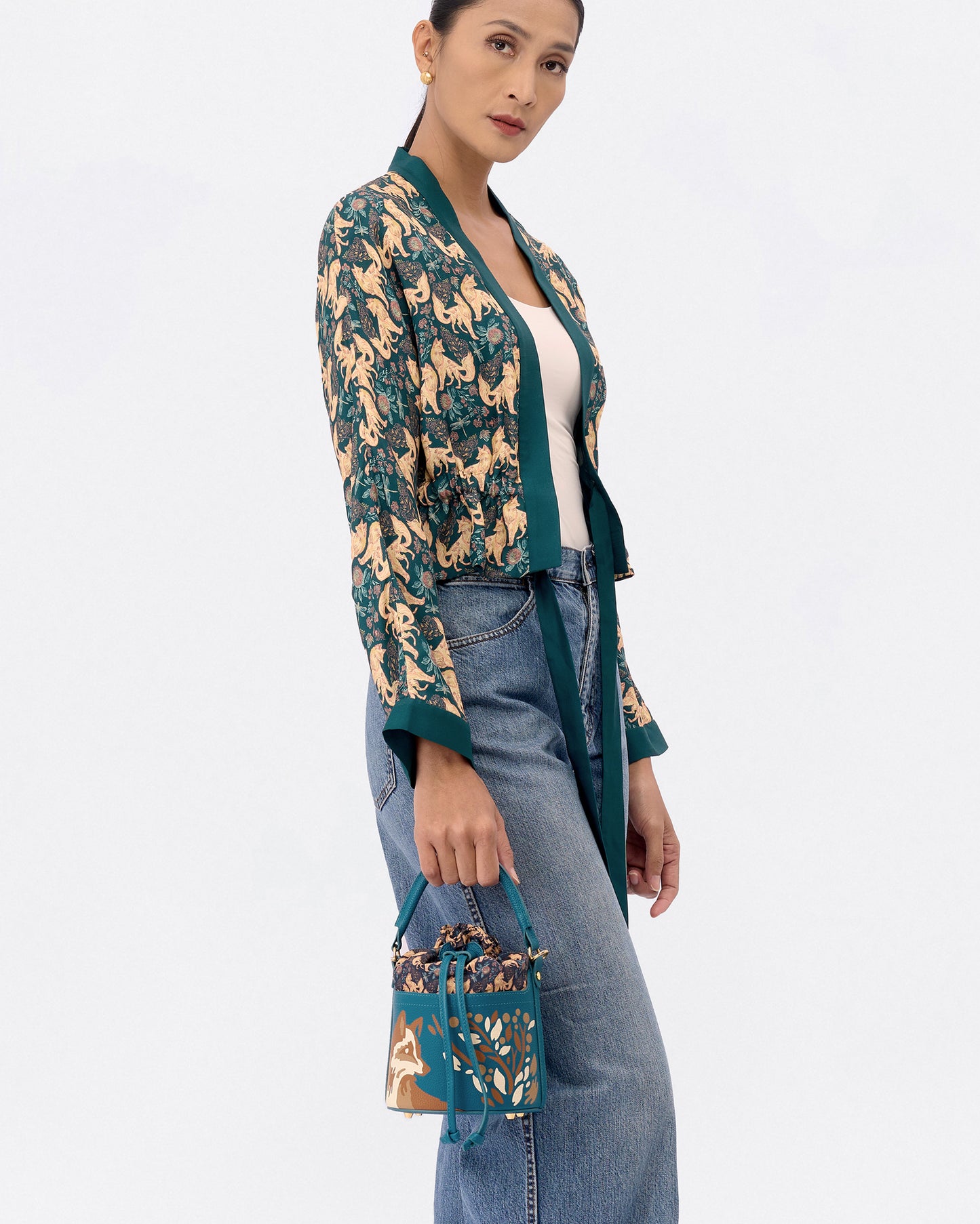Kitsune Marquetry Mini Bucket Bag Teal