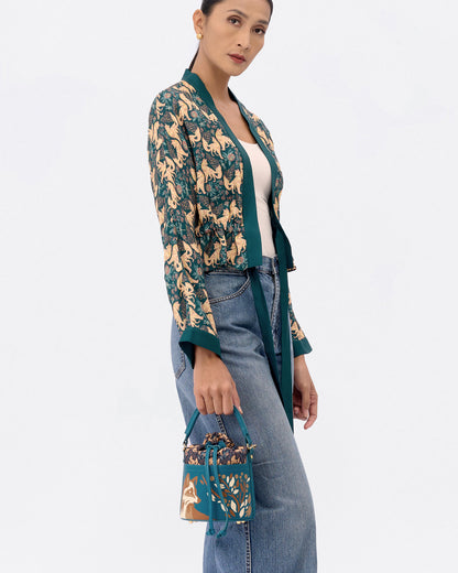 Kitsune Marquetry Mini Bucket Bag Teal