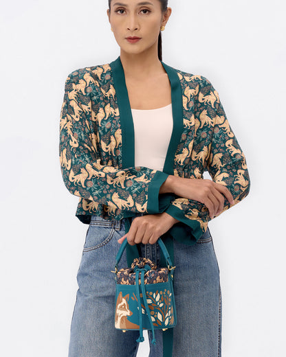 Kitsune Marquetry Mini Bucket Bag Teal
