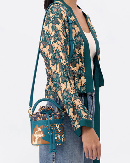 Kitsune Marquetry Mini Bucket Bag Teal