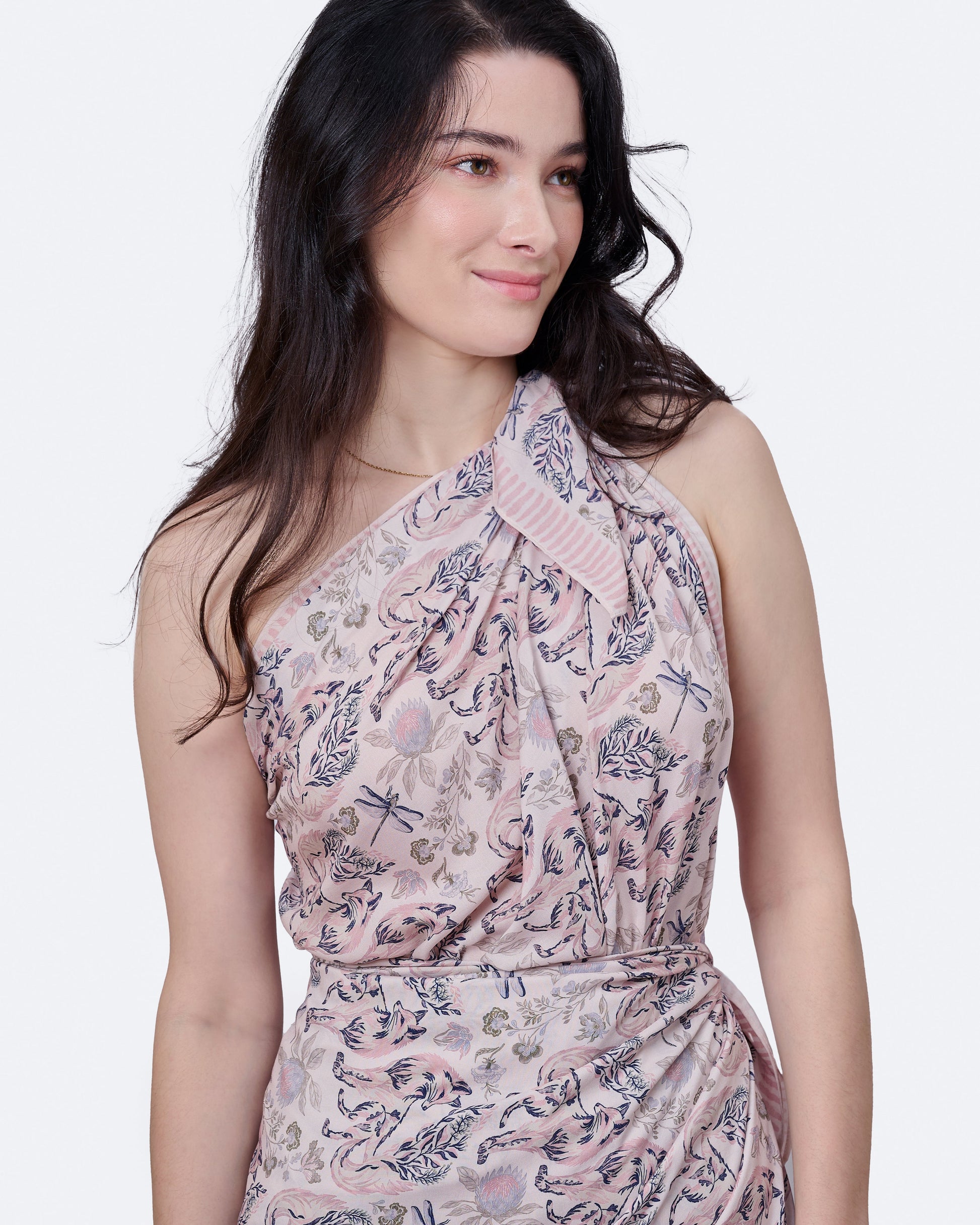 Kitsune Pristine pareo with hand-drawn Kitsune fox spirit print — Studio Qiling luxury artist print beach wrap Singapore