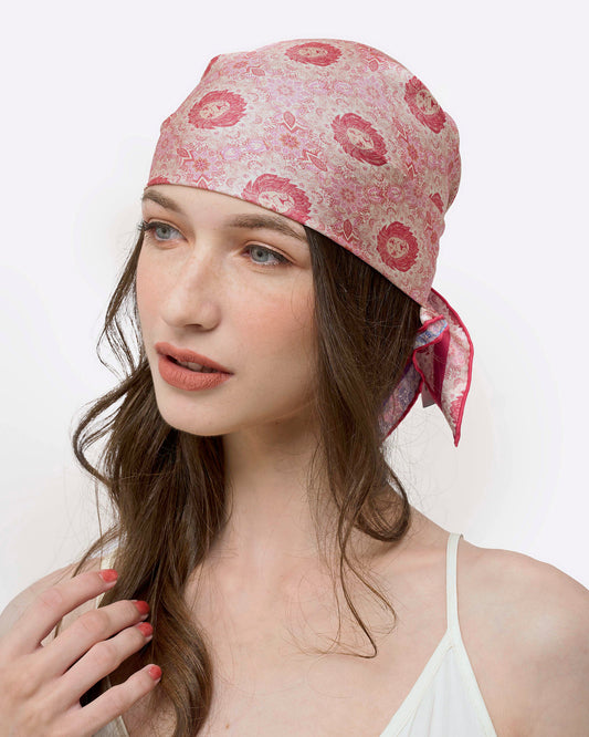 Lion Mandala Rose Blue Double Side Silk Scarf 65