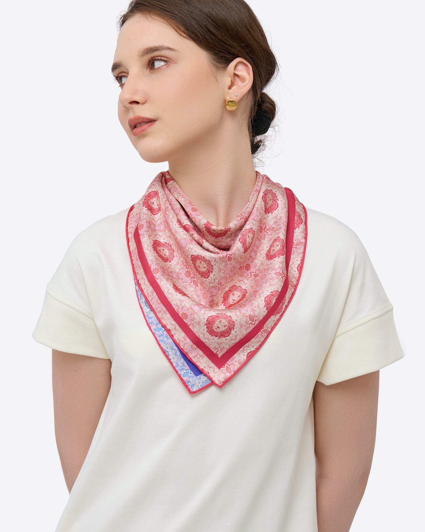 Lion Mandala Rose Blue Double Side Silk Scarf 65