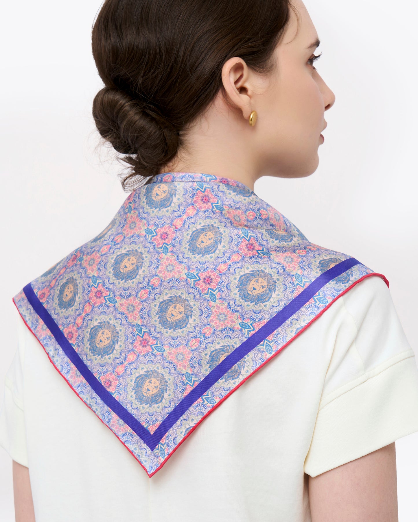 Lion Mandala Rose Blue Double Side Silk Scarf 65