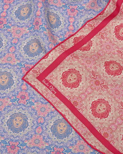 Lion Mandala Rose Blue Double Side Silk Scarf 65