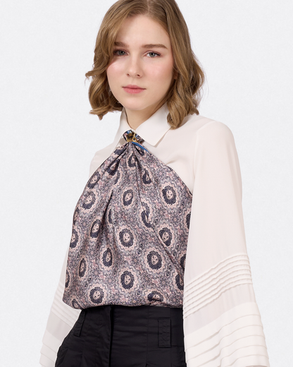 Lion Mandala Plum Frost double-sided 100cm silk scarf with hand-drawn regal lion and mandala geometry — Studio Qiling luxury print scarf Singapore