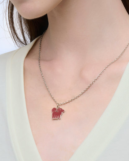 Woman wearing Midnight Rouge Qiling Duo silver necklace — Studio Qiling luxury mythical creature jewellery Singapore