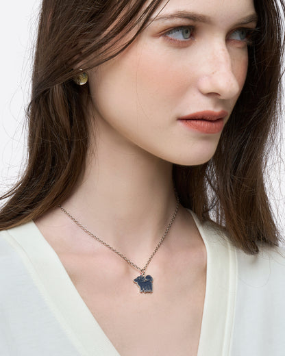 Midnight Rouge Qiling Duo necklace laid flat showing reversible pendant — Studio Qiling designer necklace Singapore