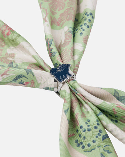Midnight Rouge Qiling Duo silver scarf ring styled with a silk scarf — Studio Qiling luxury scarf accessory Singapore