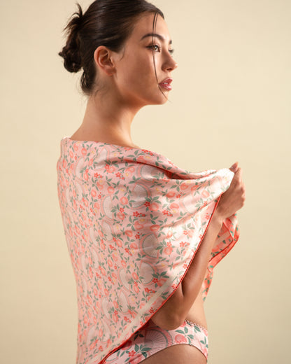 Golden Peaches Pink Coral Double Side Silk Scarf 100