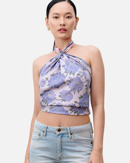Peony Lavender Blush double-sided 100cm silk scarf draped — Studio Qiling hand-drawn peony print luxury wearable art Singapore