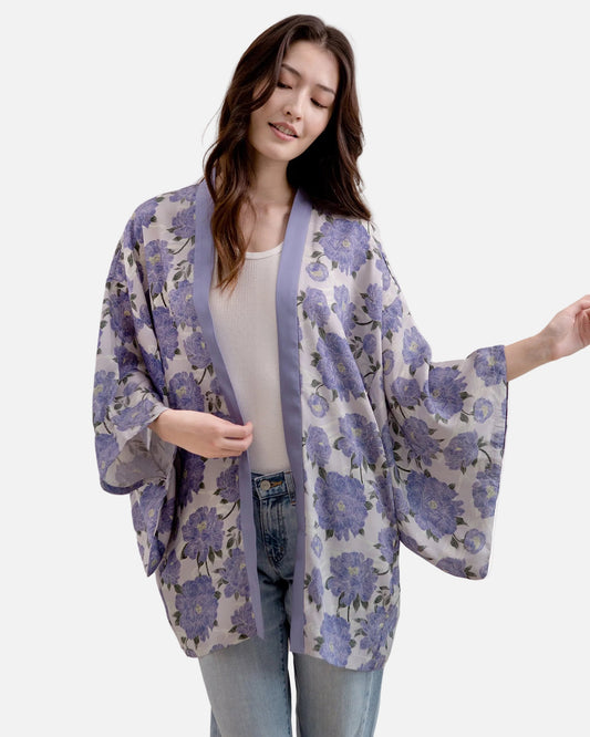 Peony Lavender Silk Blend Kimono