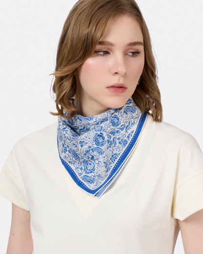 Porcelain Cat Classic silk-cotton bandana with hand-drawn Chinese porcelain and Singapura cat — Studio Qiling luxury print bandana Singapore