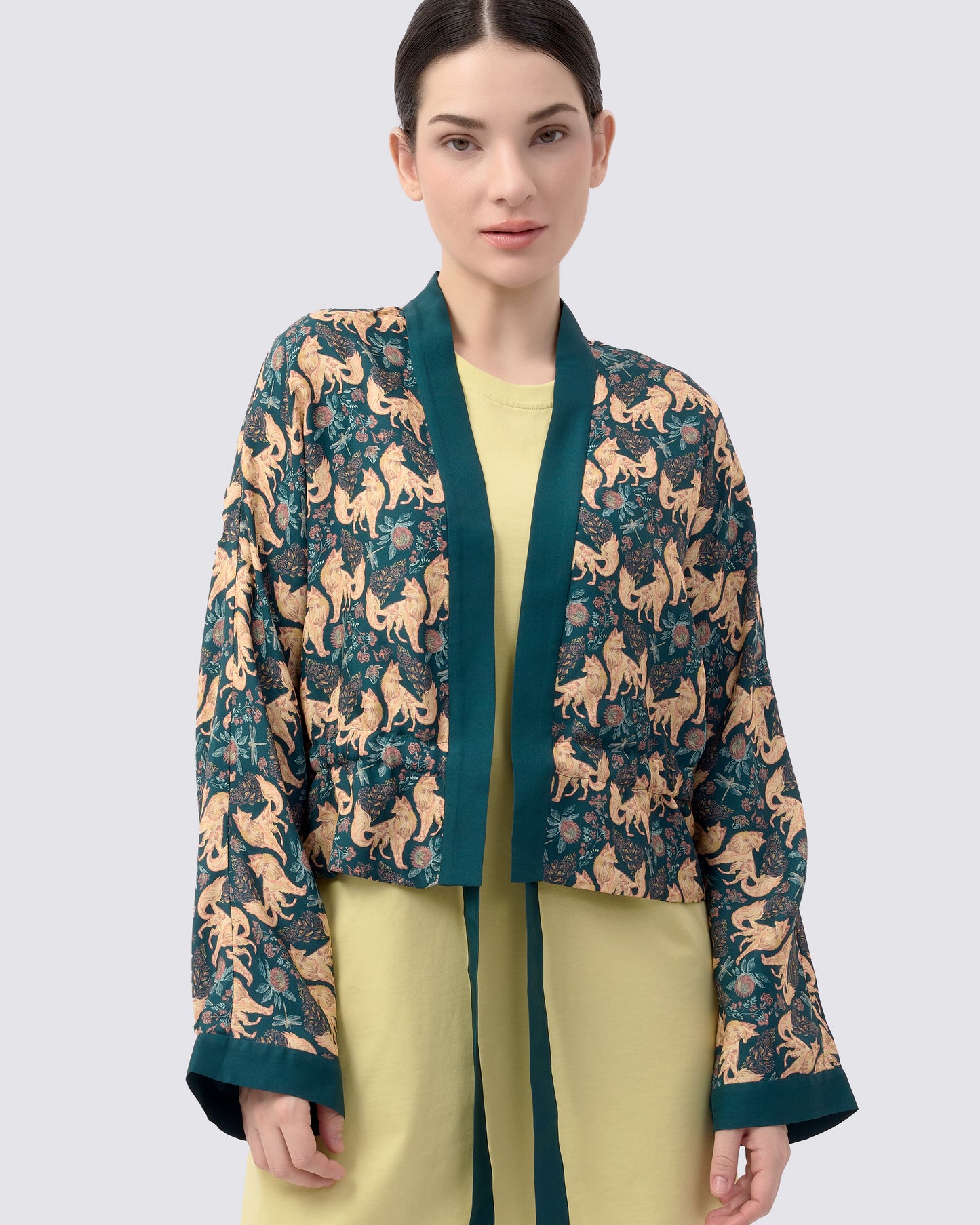 Kitsune Teal Desert Reversible Cropped Kimono