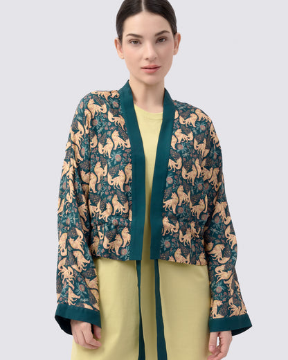 Kitsune Teal Desert Reversible Cropped Kimono