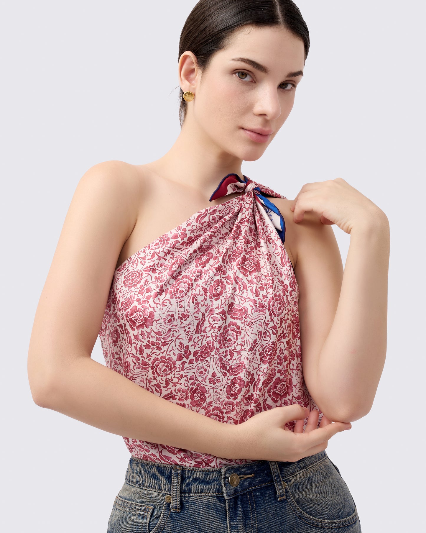 Porcelain Cat Classic Red Double Side Silk Scarf 100