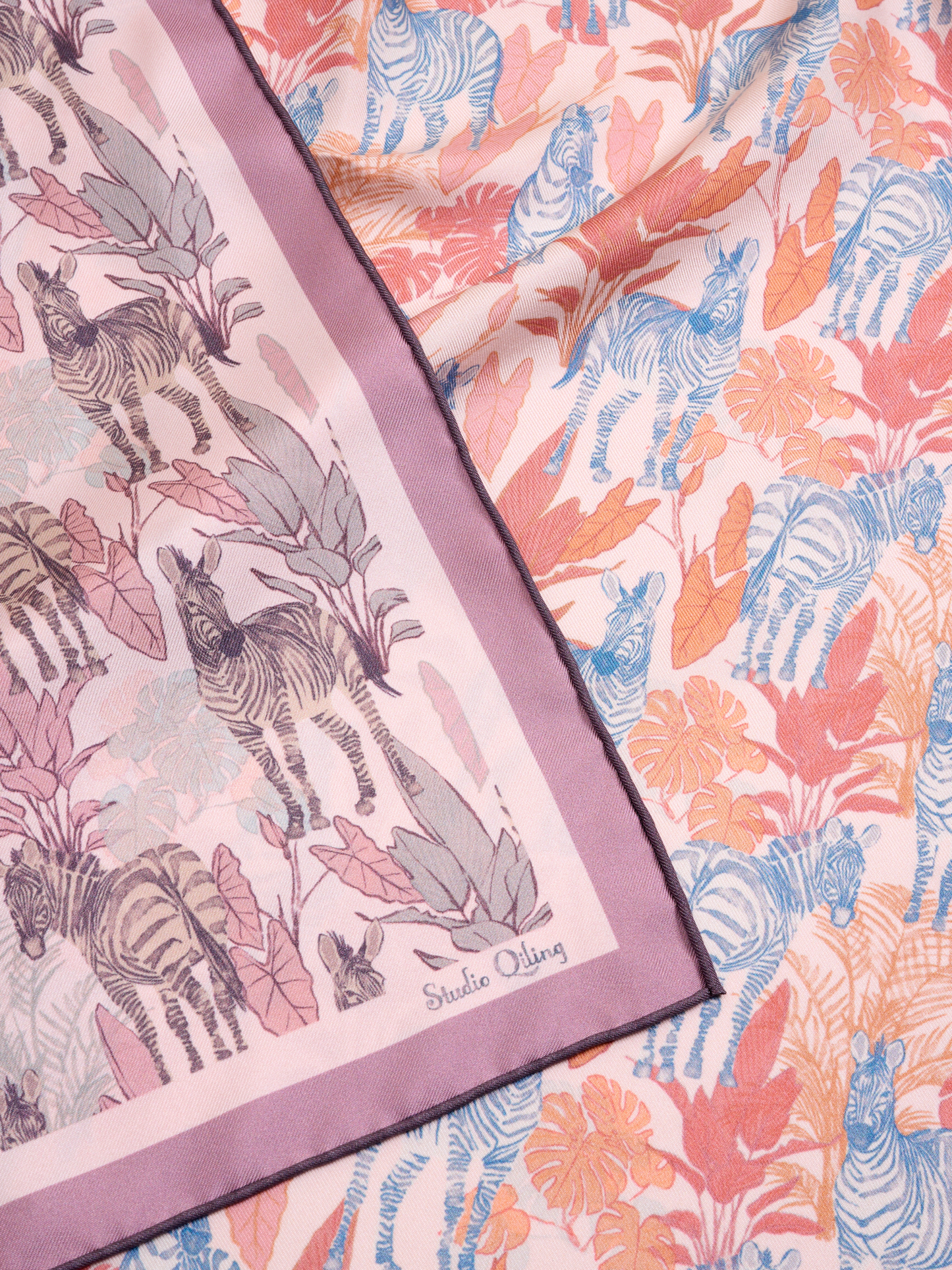 Zebra Lilac Spring Double Side Silk Scarf 65
