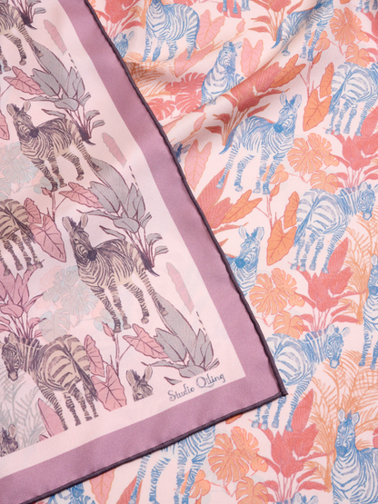 Zebra Lilac Spring Double Side Silk Scarf 65