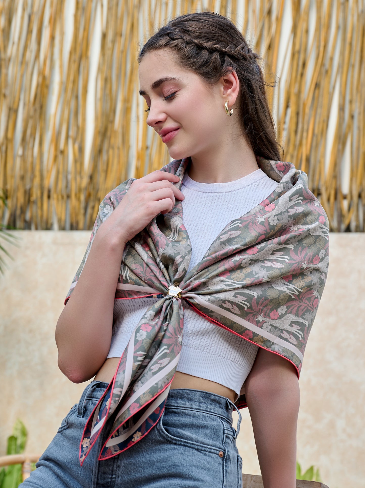 Giraffe Safari Double Side Silk Scarf 100