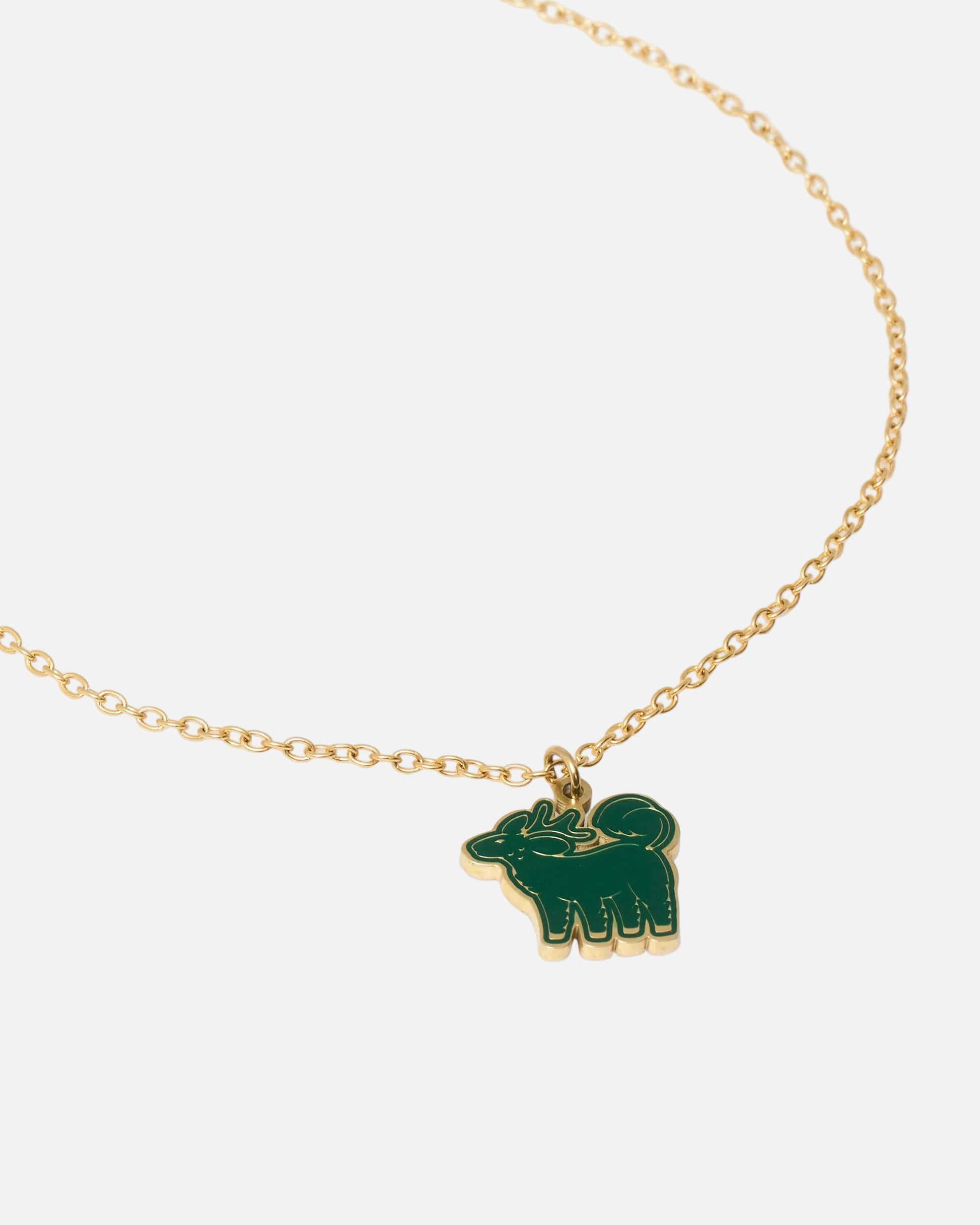 Rose Vert Qiling Duo necklace in 18k gold-plated stainless steel with reversible Qiling emblem pendant — Studio Qiling Singapore
