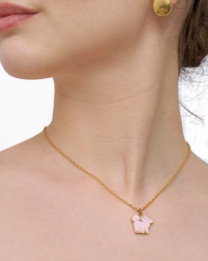 Woman wearing Rose Vert Qiling Duo gold necklace — Studio Qiling luxury mythical creature jewellery Singapore