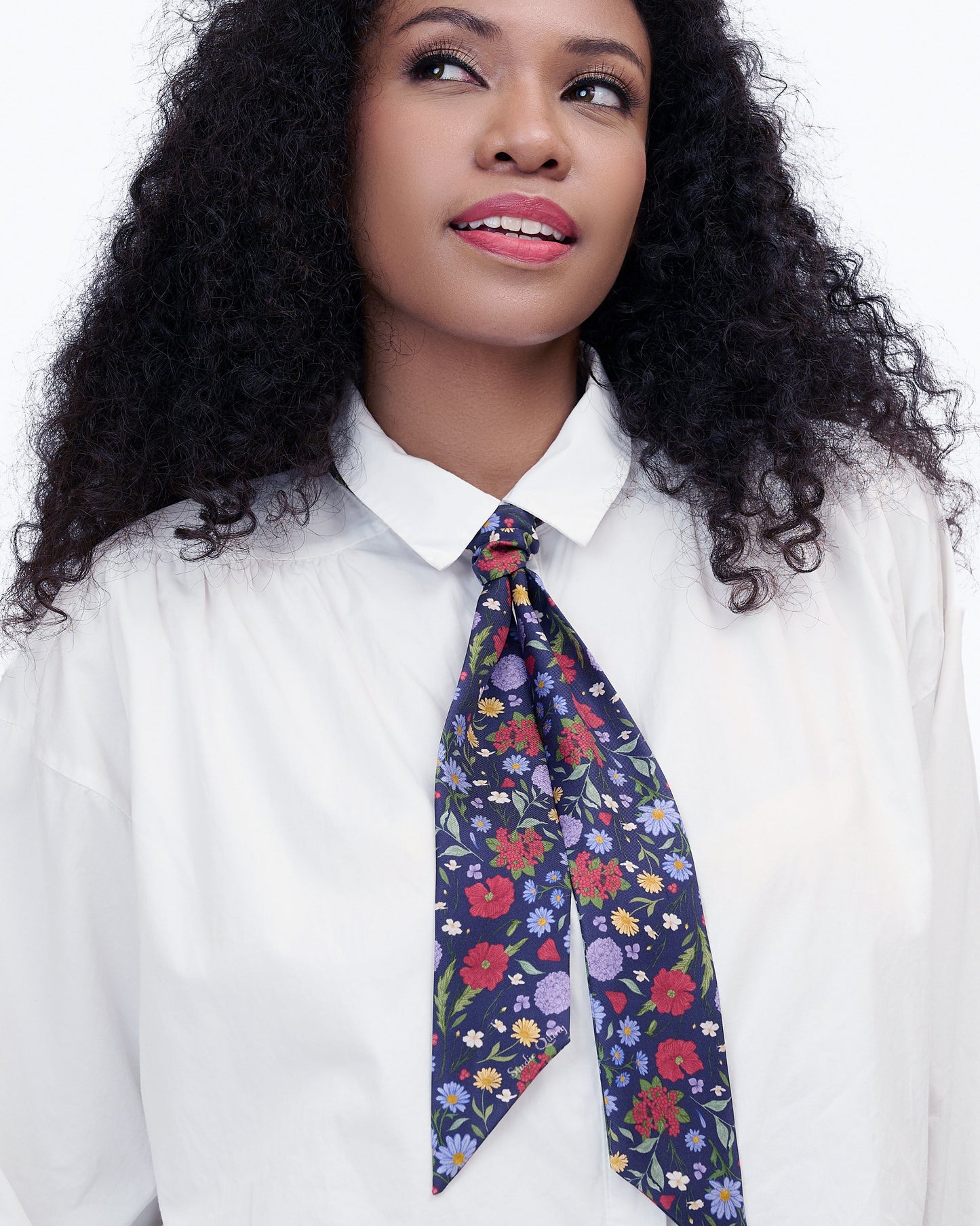 Rustic Bloom silk bandeau laid flat — Studio Qiling hand-drawn wild floral print luxury silk hair accessory Singapore