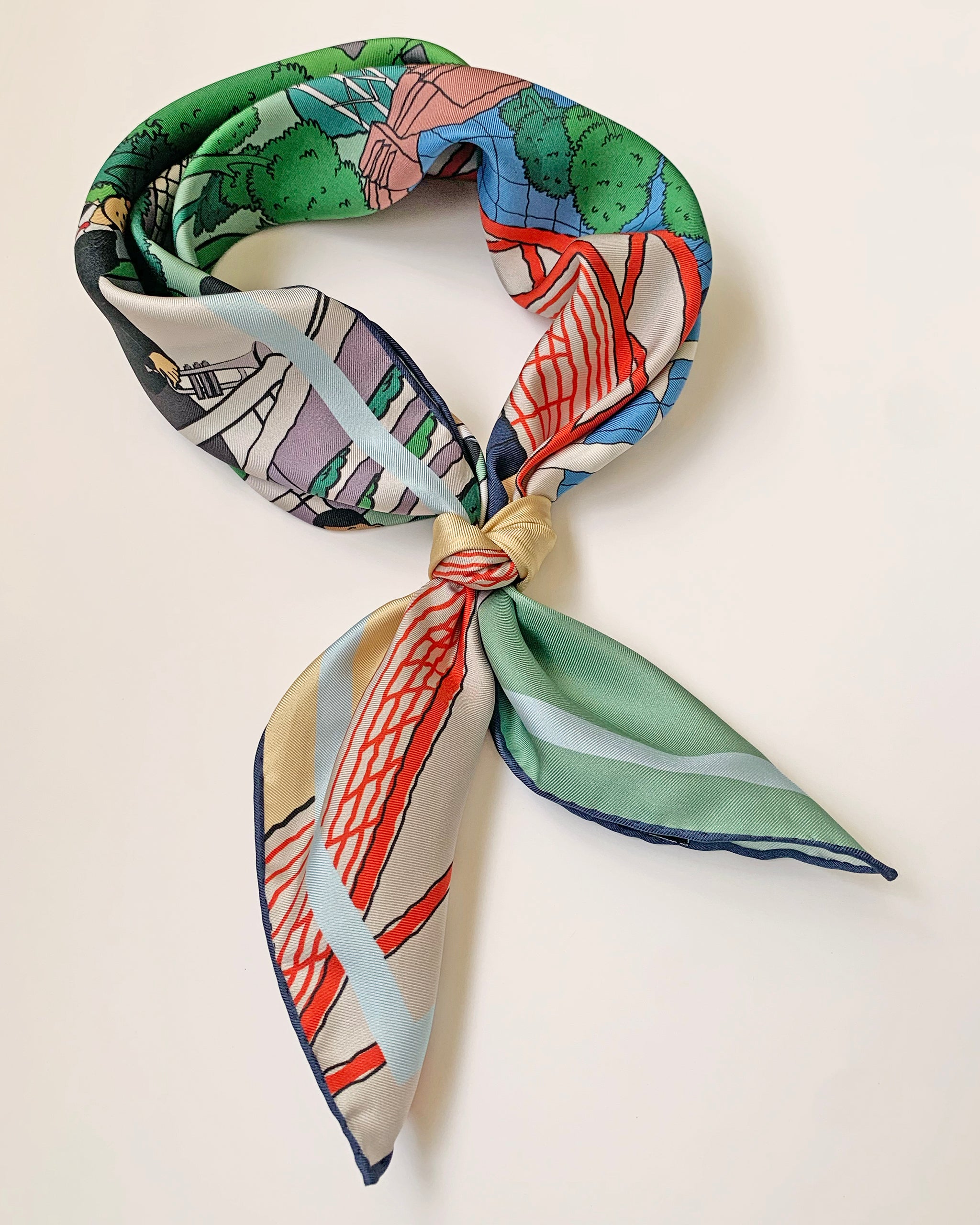 Detail of the custom SIT campus print on a silk corporate gifting scarf by Studio Qiling
