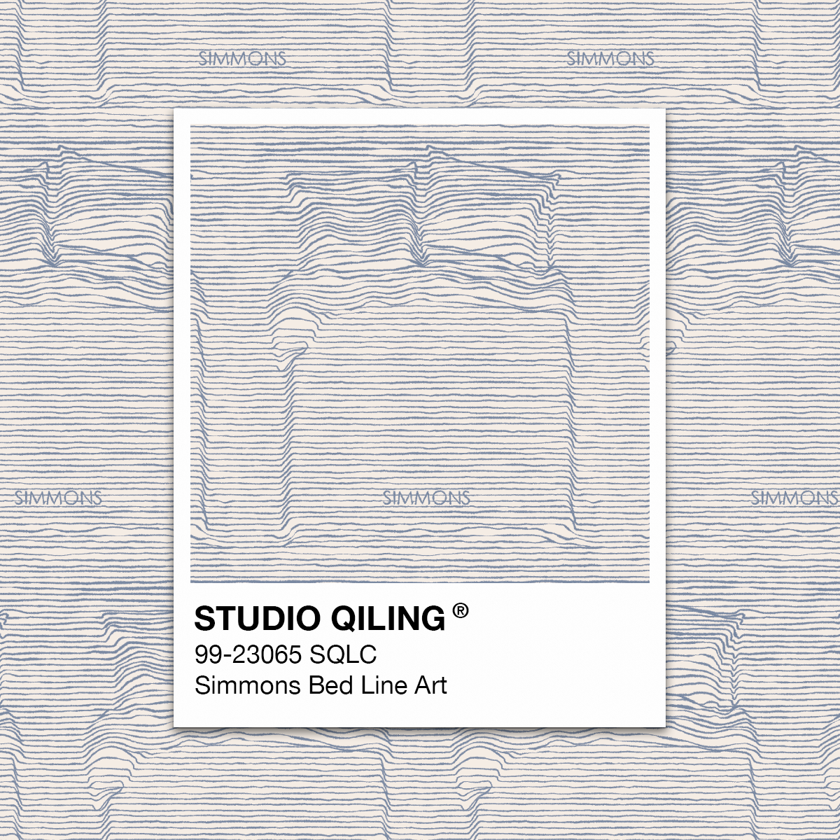 Customised 3D bed line-art print by Studio Qiling, bespoke design for Simmons Bedding corporate gifting