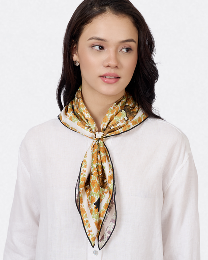 Singapore Special Lilac Summer reversible silk scarf laid flat showing both sides — Studio Qiling double-sided luxury scarf Singapore