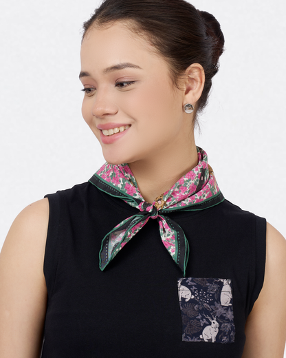 Singapore Special Magenta silk-cotton bandana worn as a headband — Studio Qiling hand-drawn Singapore Special dog bandana Singapore