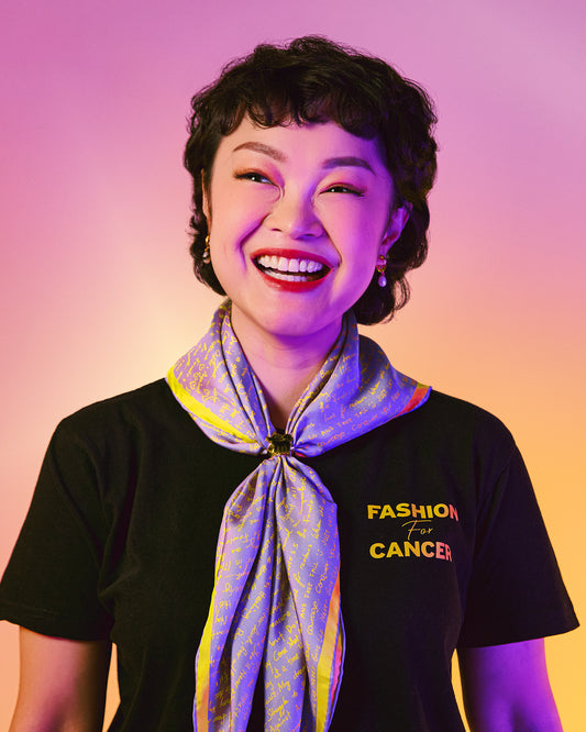 Stories of Hope double-sided 65cm silk scarf — Studio Qiling x Fashion for Cancer handwritten messages of strength and resilience