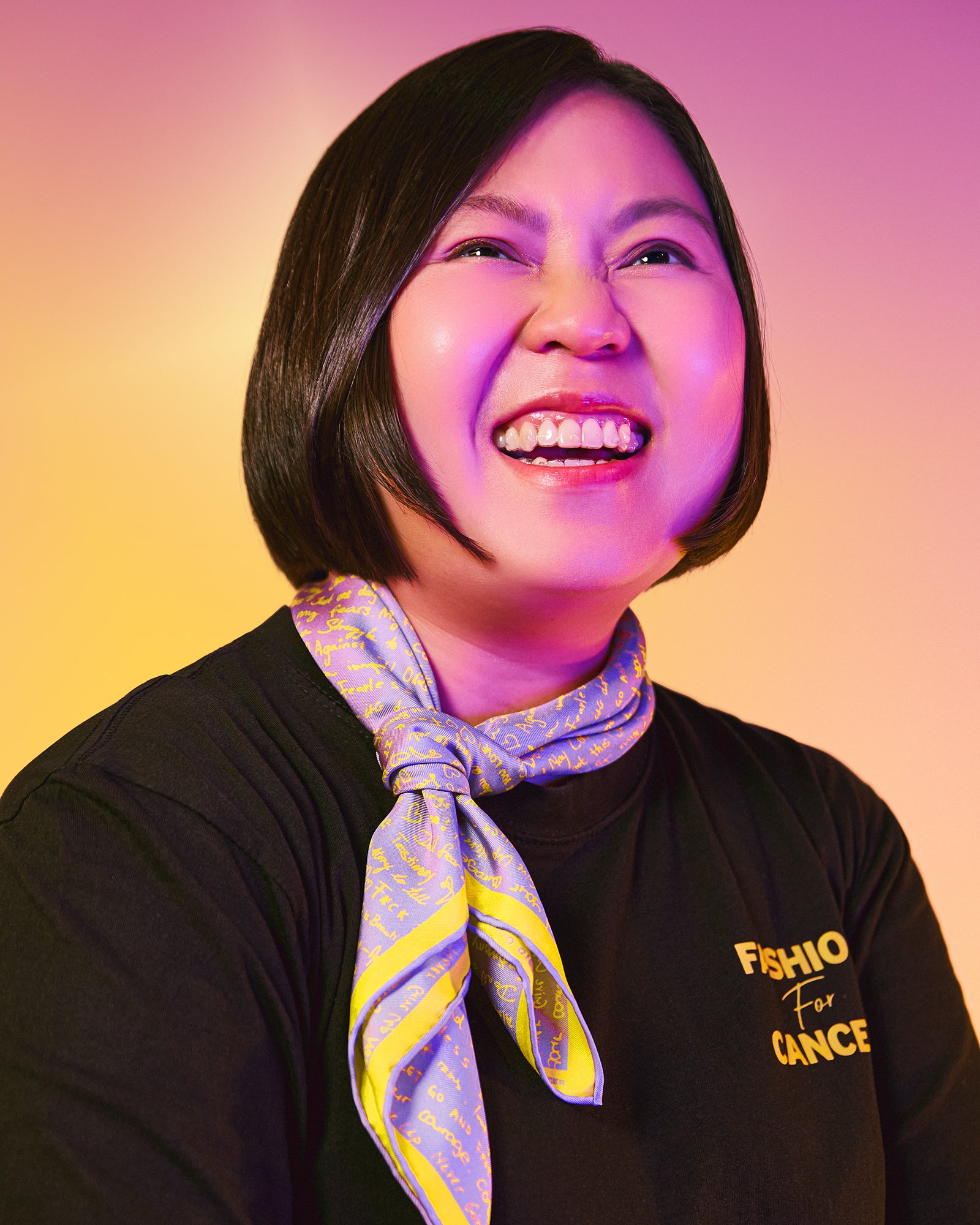 Stories of Hope double-sided silk scarf draped — Studio Qiling x Fashion for Cancer charity silk scarf Singapore