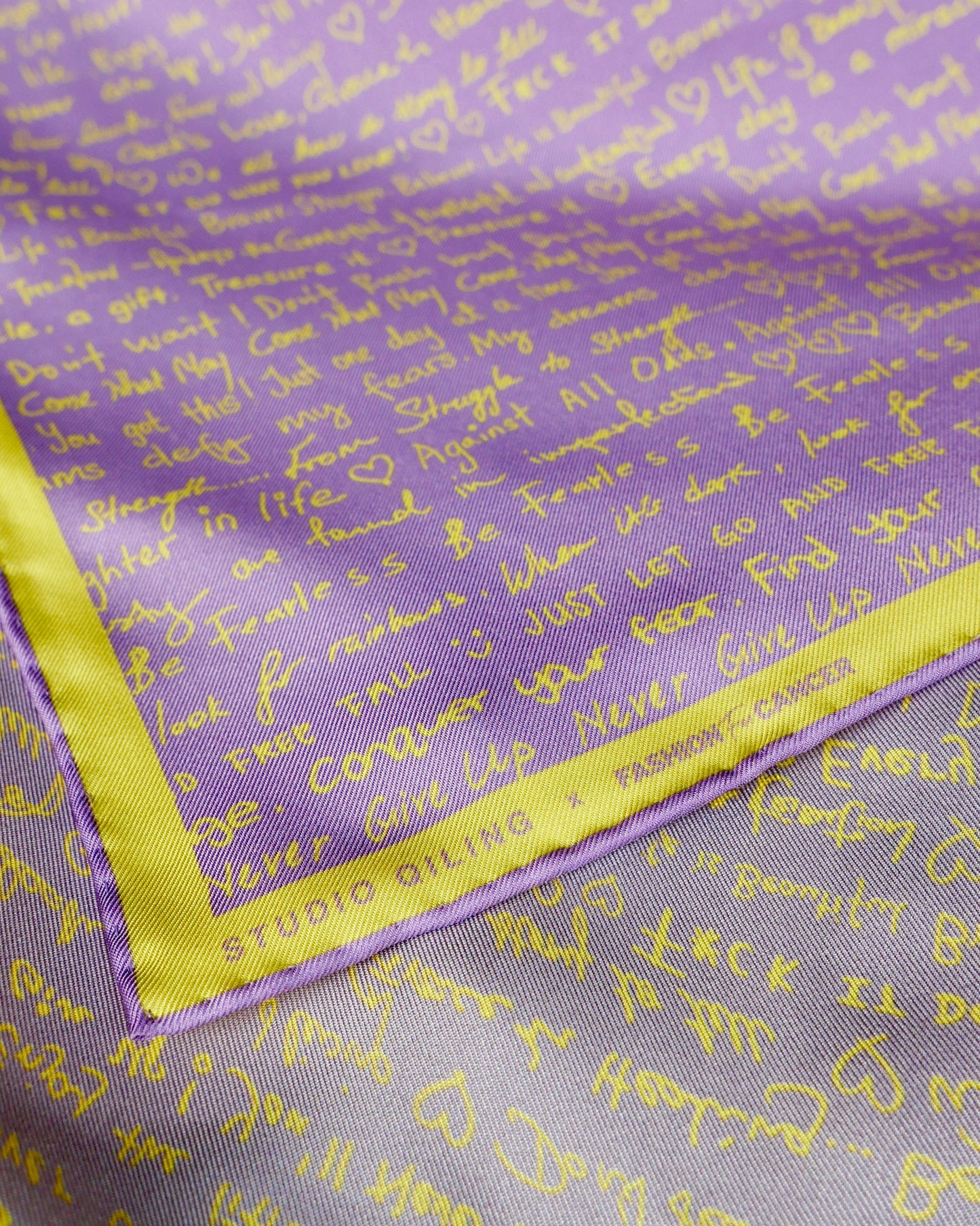 Stories of Hope reversible silk scarf showing both sides — Studio Qiling x Fashion for Cancer charity silk scarf Singapore