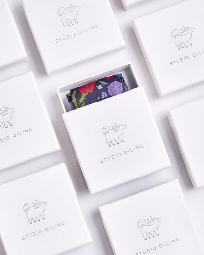 Studio Qiling luxury silk bandeau presented in a gift box — Singapore designer wearable art gift