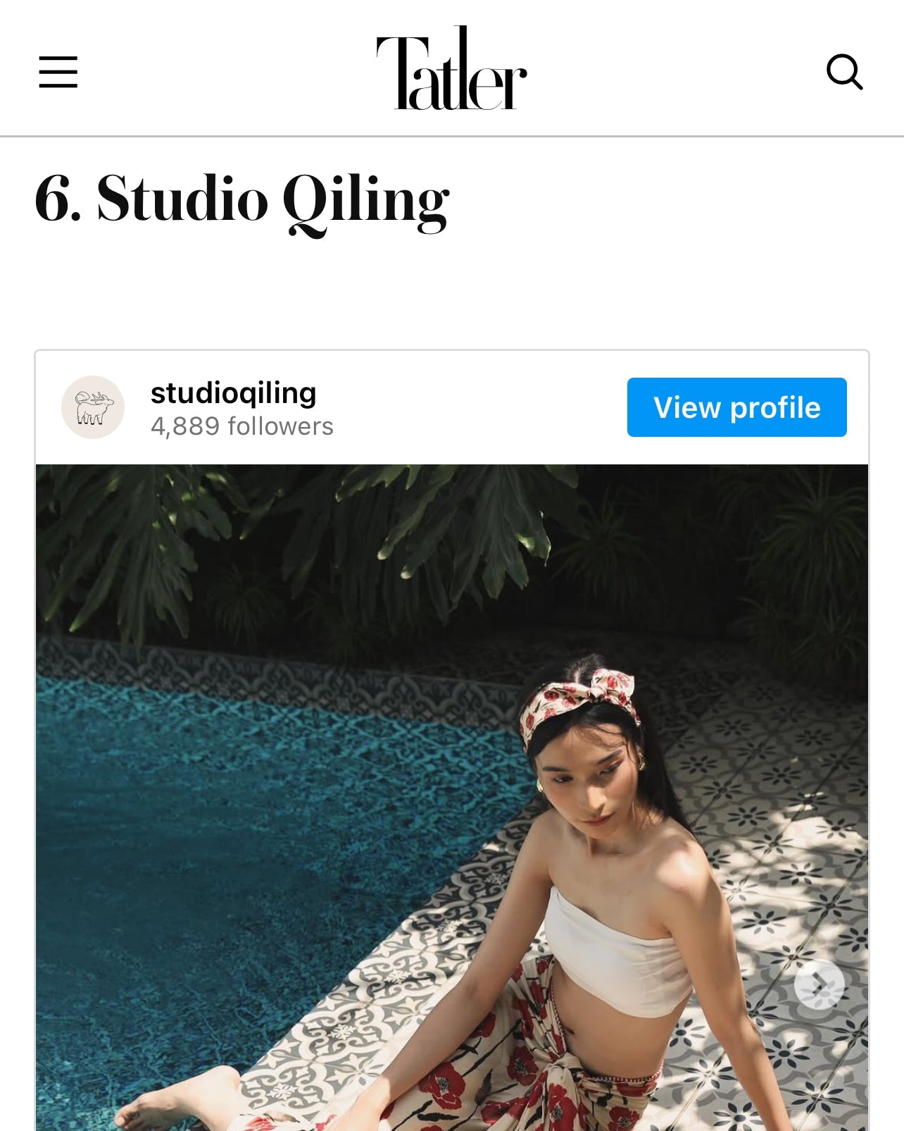Tatler listicle featuring Studio Qiling and other Singapore brands