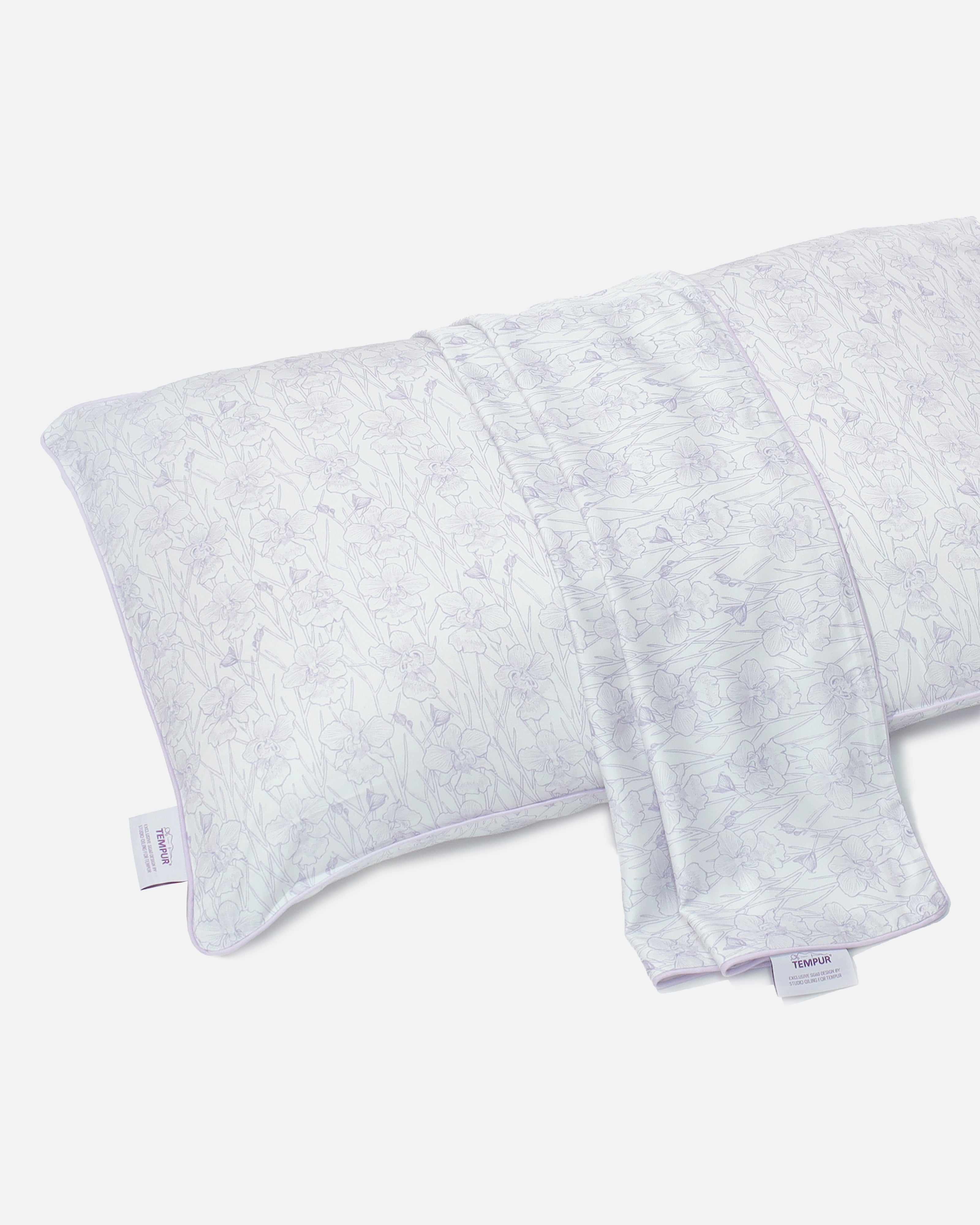Custom pillowcase and pouch set featuring Singapore's Vanda Miss Joaquim orchid, corporate gift by Studio Qiling for Tempur