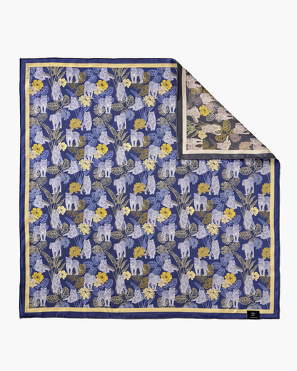 Tiger Autumn Navy silk scarf styled as a top — Studio Qiling hand-drawn tiger print wearable art scarf Singapore