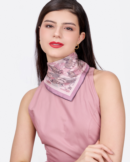 Close-up of hand-drawn zebra motif on Zebra Lilac Spring reversible silk scarf — Studio Qiling Singapore designer luxury scarf